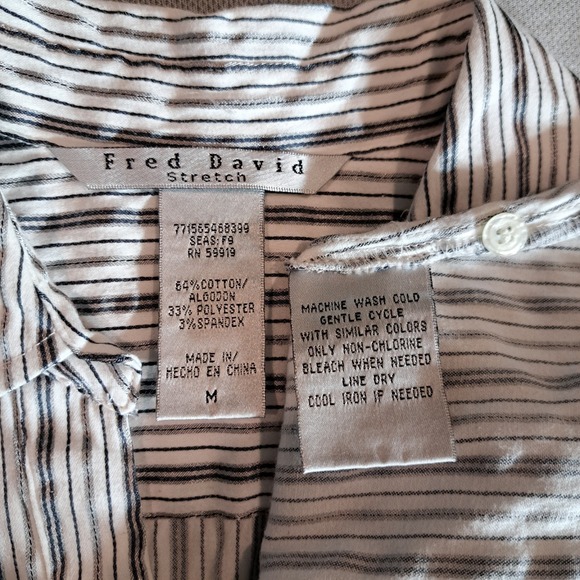 Fred David Women's Blouse/Collared Shirt‎ M White/Dark Gray Striped 3/4 Sleeves - Picture 4 of 10